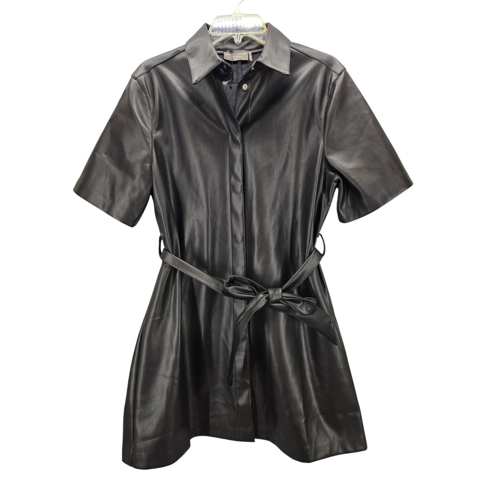 NWT Dress Forum Faux Leather Mini Fit Flare Belt Shirtdress Black Goth Punk Med
